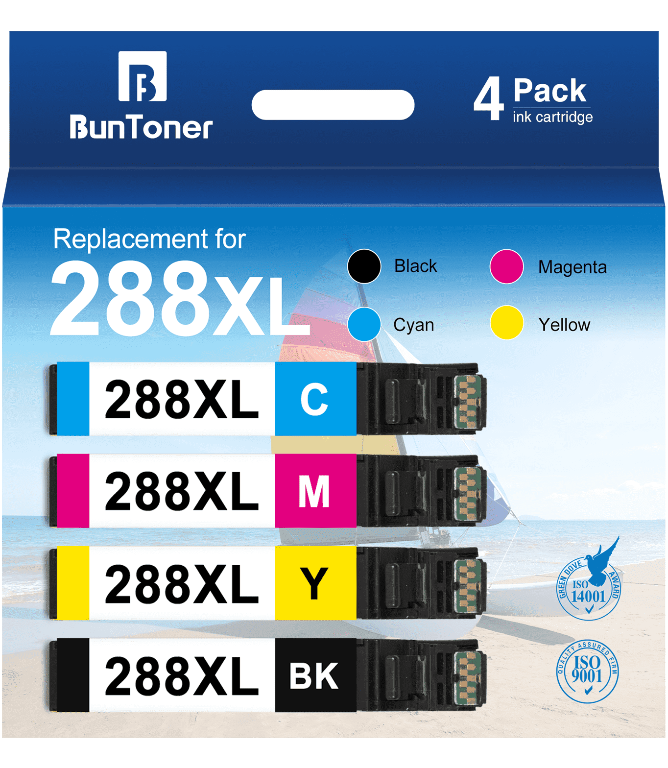 288 Ink Cartridges Compatible for Epson 288XL Ink Cartridges Combo Pack for Epson XP-440 XP330 XP446 Printer Ink (Black, Cyan, Magenta, Yellow)