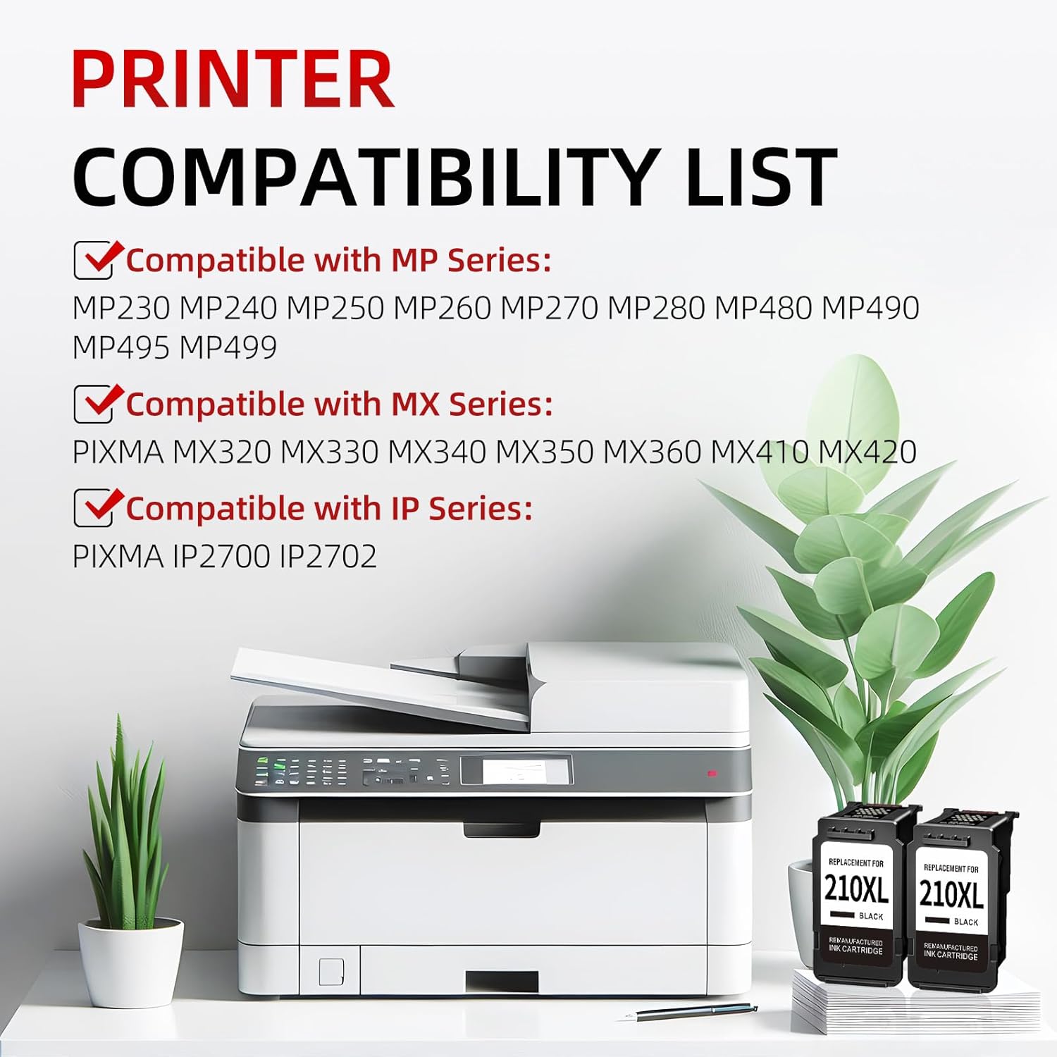 myCartridge Compatible Remanufactured Canon 210XL Ink Cartridge 2-Pack (Black) | PIXMA MP490 MP495 MP250 | 450 Pages High Yield