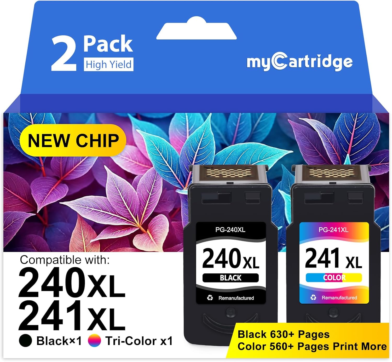 myCartridge Compatible Remanufactured Canon 240XL 241XL Ink Cartridge 2-Pack (Black, Color) | MG3620 MG3600 TS5120 MG3520 MG2120 MX472 | 630 Pages High Yield