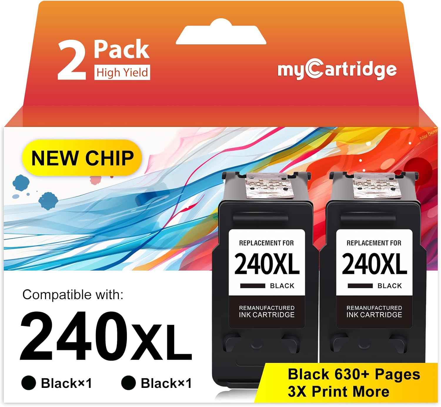 myCartridge Compatible Canon 240XL Ink Cartridge 2-Pack (Black) | MG3620 PIXMA MG3600 MG3520 MG3222 TS5120 TS5100 MX472 | 630 Pages High Yield
