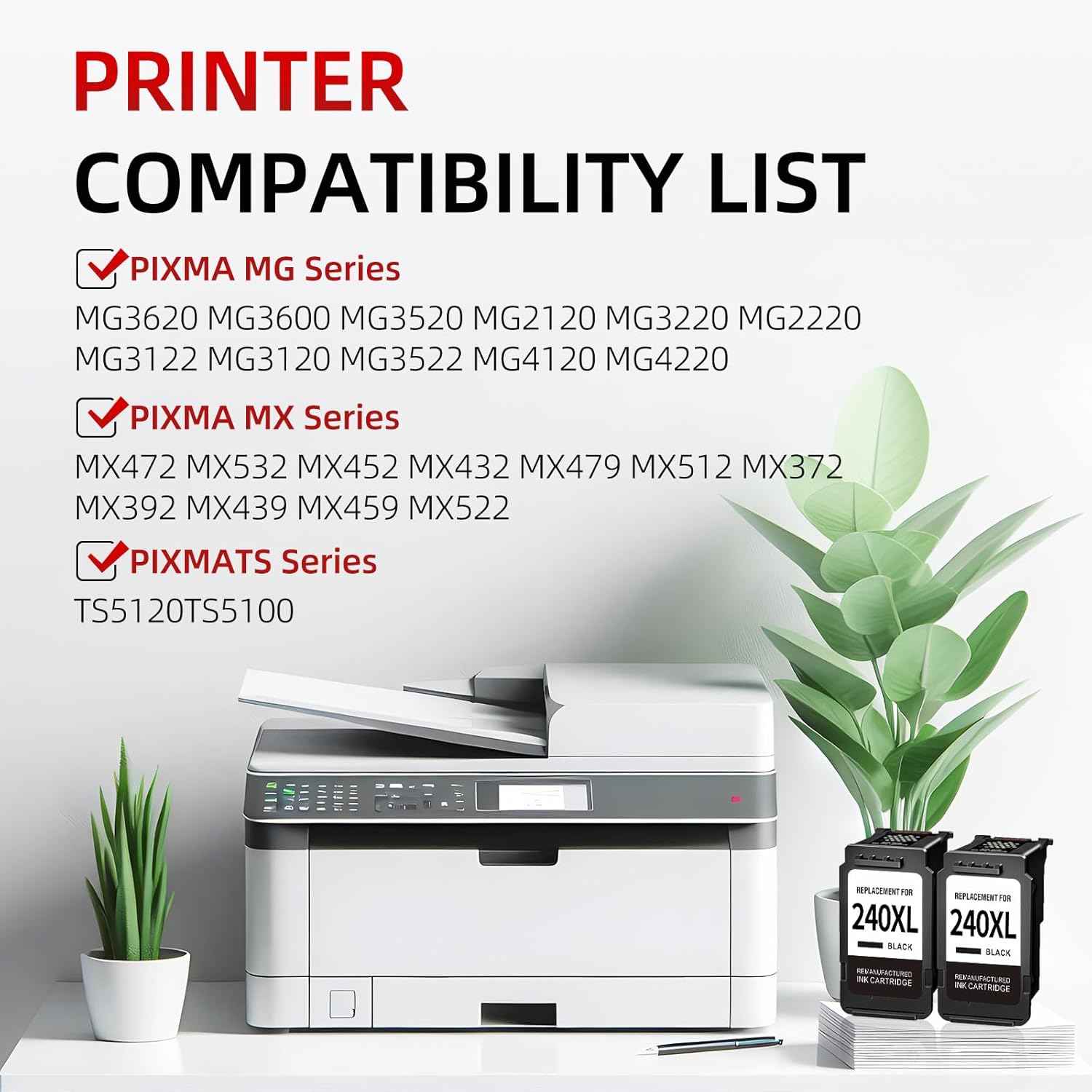 myCartridge Compatible Remanufactured Canon 240XL 241XL Ink Cartridge 4-Pack (3 Black, 1 Color) | MG2120 MG2220 MG3120 MG3220 MG3520 MG3620 MG4120 MG4220 MX372 MX392 TS5120 MX432 MX452 MX512 MX522 MX532