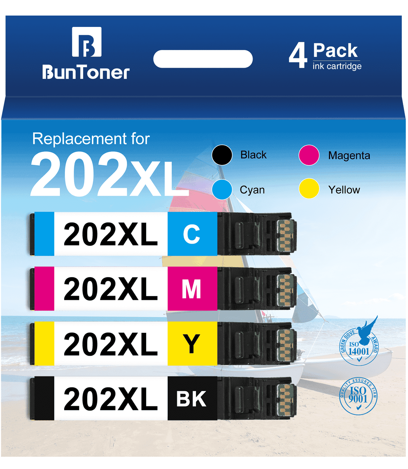 202XL Ink Cartridges Compatible for Epson 202 Ink Cartridges XL for Epson Workforce WF-2860 XP-5100 Printer (Black Cyan Magenta Yellow 4-Pack)