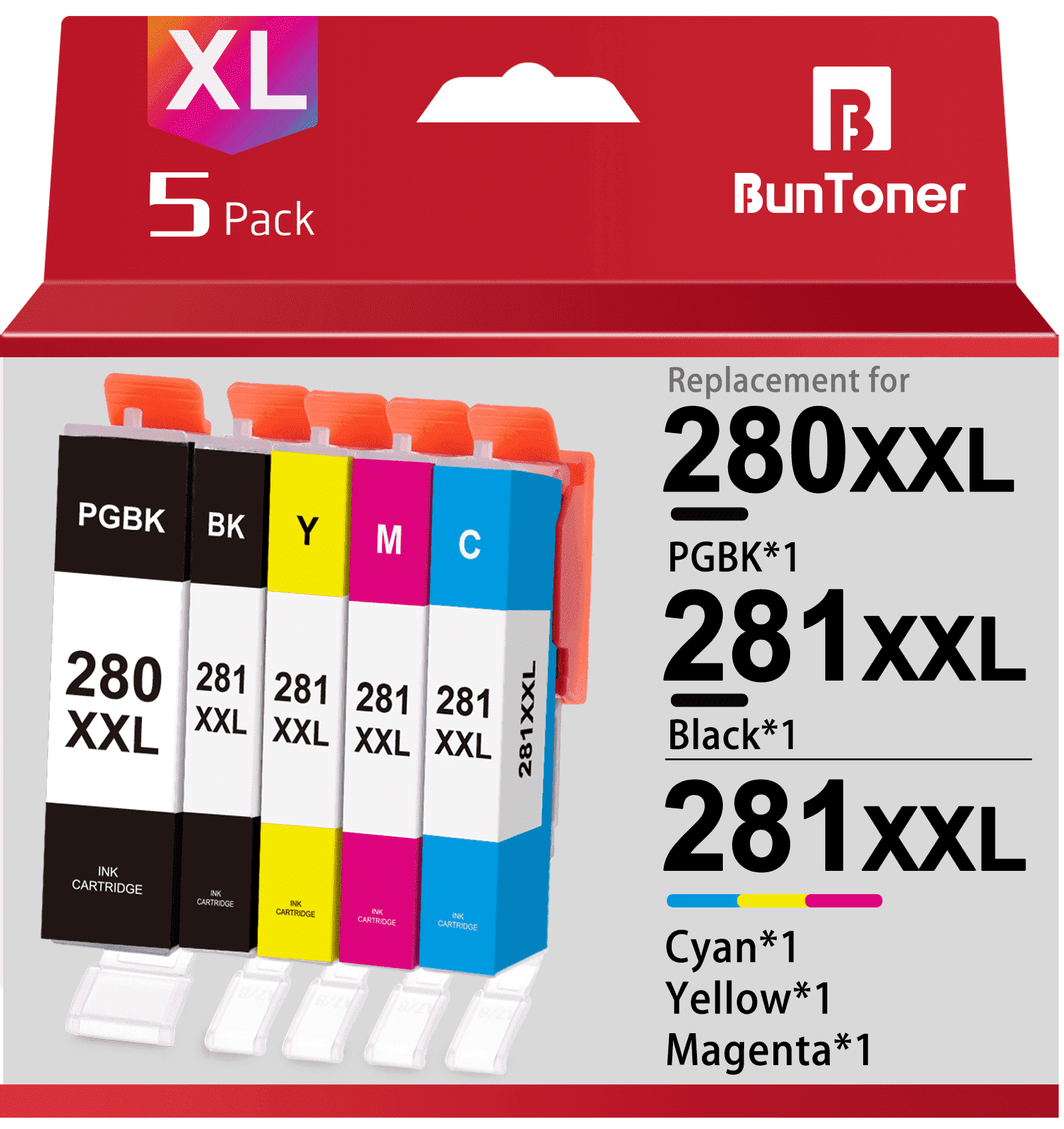 280 and 281 Ink Cartridges for Canon Ink 280 and 281 for Canon TR8520 TR8620 TS8120 TS9120 Printer (5 Pack)