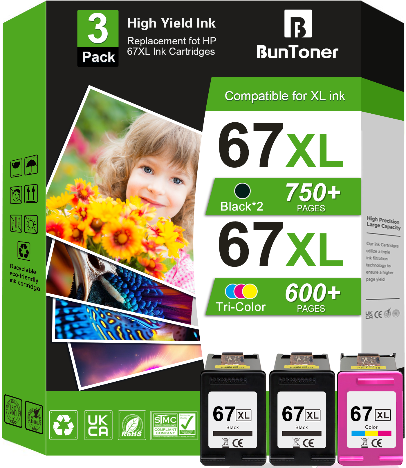 67XL Ink Cartridges for HP 67 Ink Cartridge Compatible for HP Printer Ink 67 for Envy 6000 6055e Deskjet 2700 2752e 2755e 2742e 4155e ( 2 Black and Tri-Color)