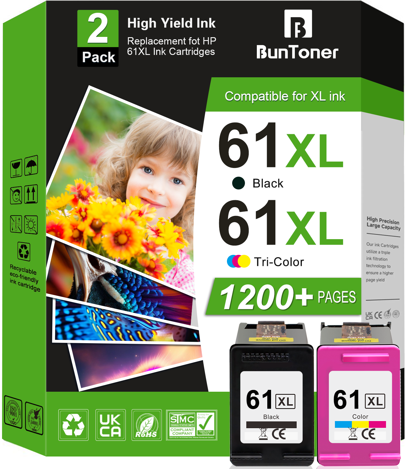 61XL Ink Cartridges Compatible for HP 61 Ink Cartridge Combo Pack for HP Ink 61 for Envy 4500 5530 4502 Printer Ink ( Black and Tri-color)