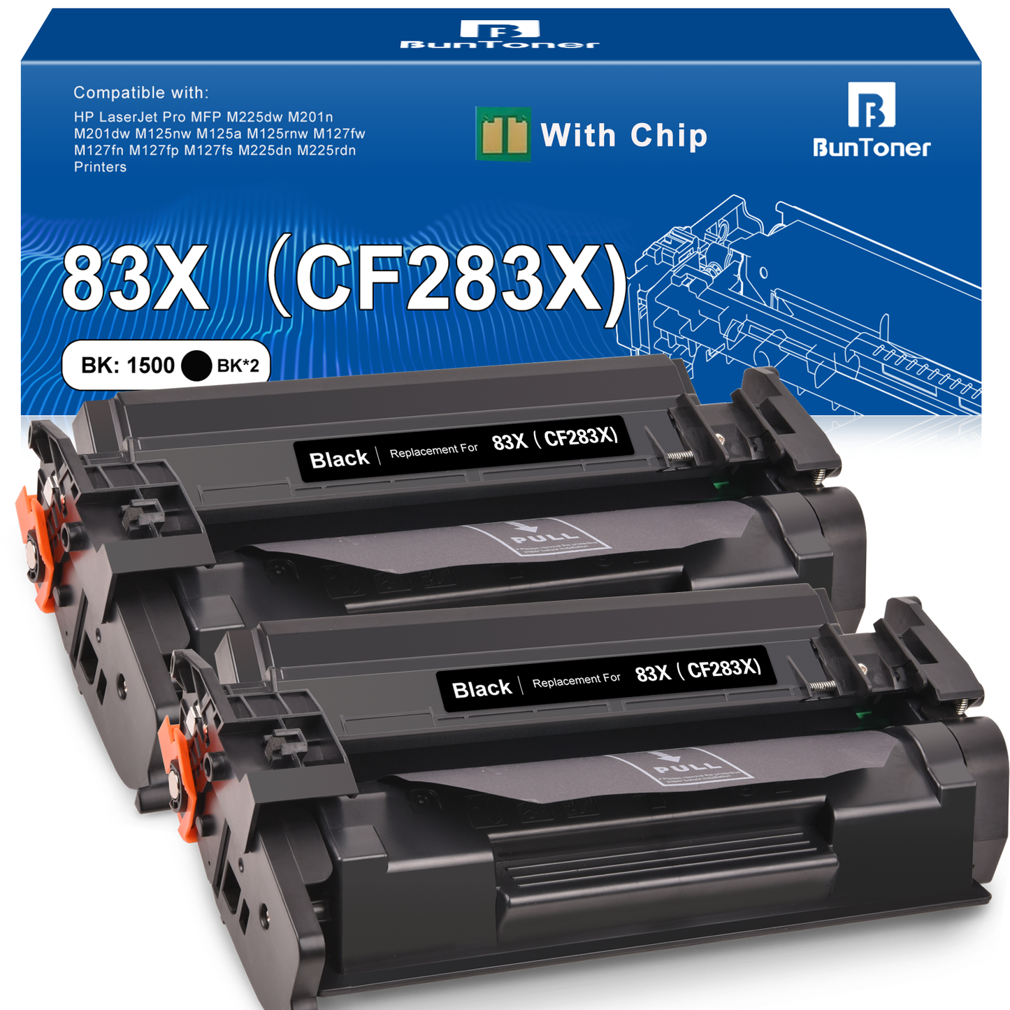 83X CF283X Toner Cartridge Compatible for HP 83A CF283A 83X CF283X 283A for HP Laserjet Pro MFP M127fw M225dw M127fn M125nw M201dw M225dn M201n M125a Printer (2 Black)