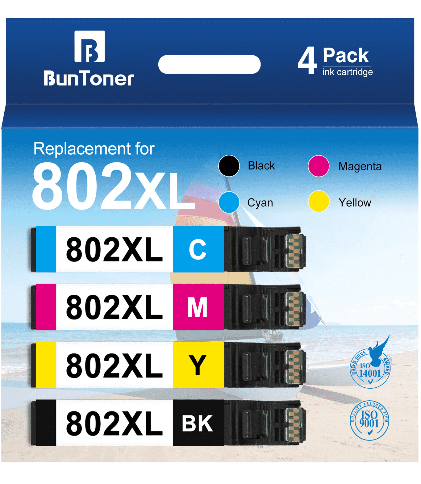 802XL Ink Cartridge Compatible for Epson 802 Ink Cartridge for Epson Ink 802 (Black Cyan Magenta Yellow, 4 Pack)