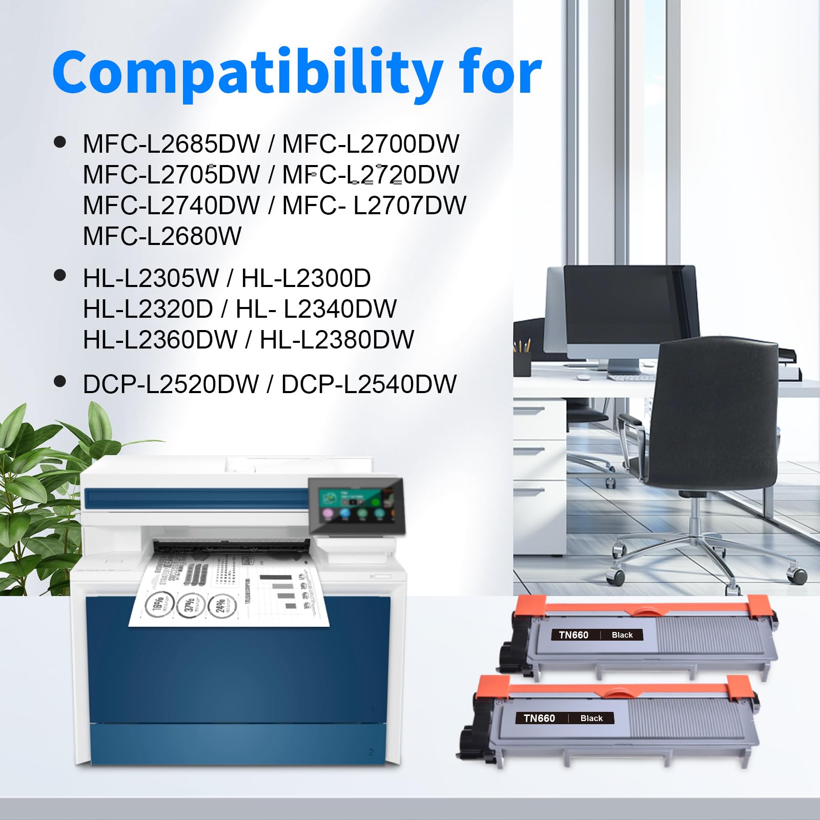 Compatible Brother TN660 Toner Cartridge (2 Black)