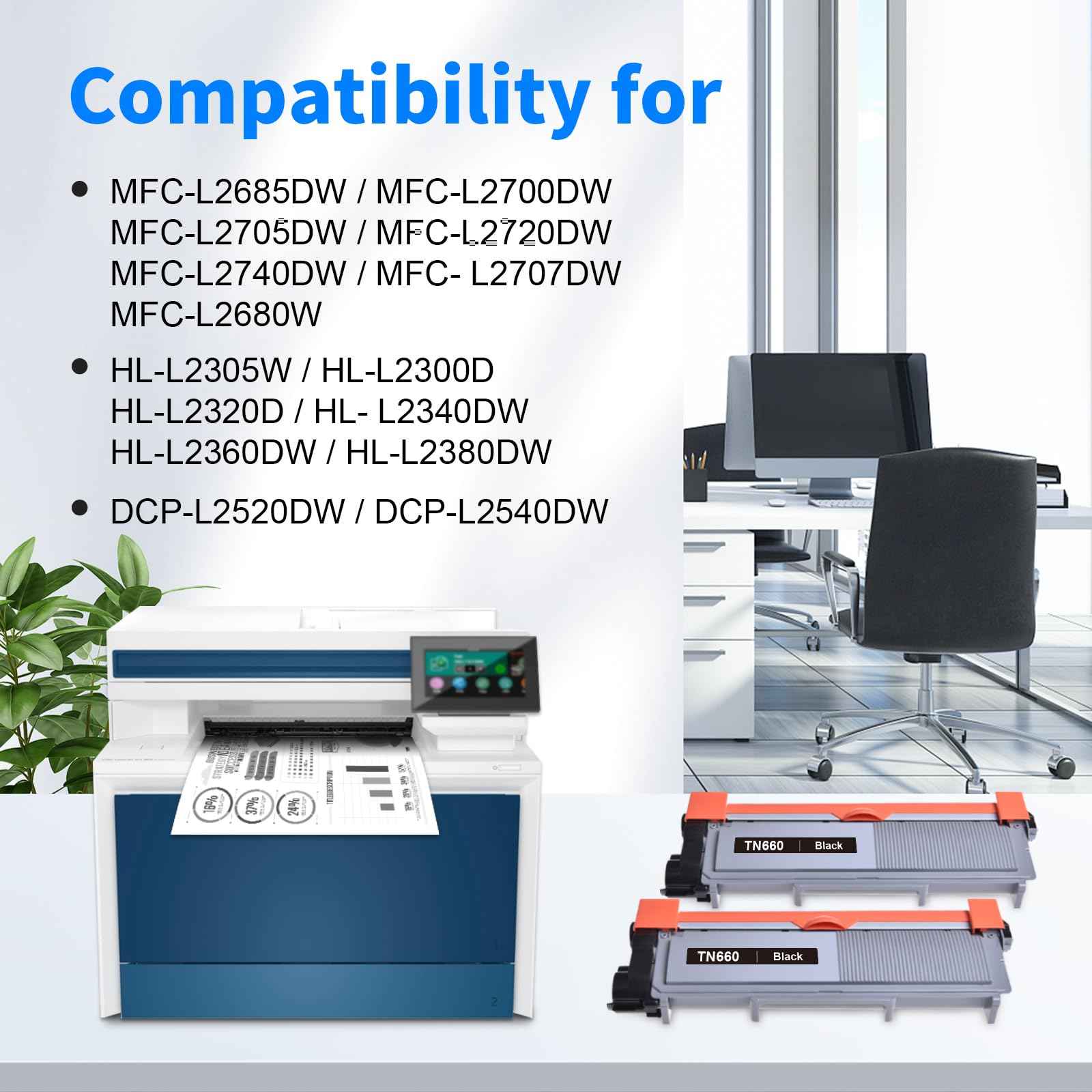 TN660 Toner Cartridges Replacement for Brother TN660 TN-660 TN630 TN-630 for MFC-L2700DW MFC-L2740DW HL-L2320D HL-L2340DW HL-L2380DW DCP-L2540DW Printer (2-Black)