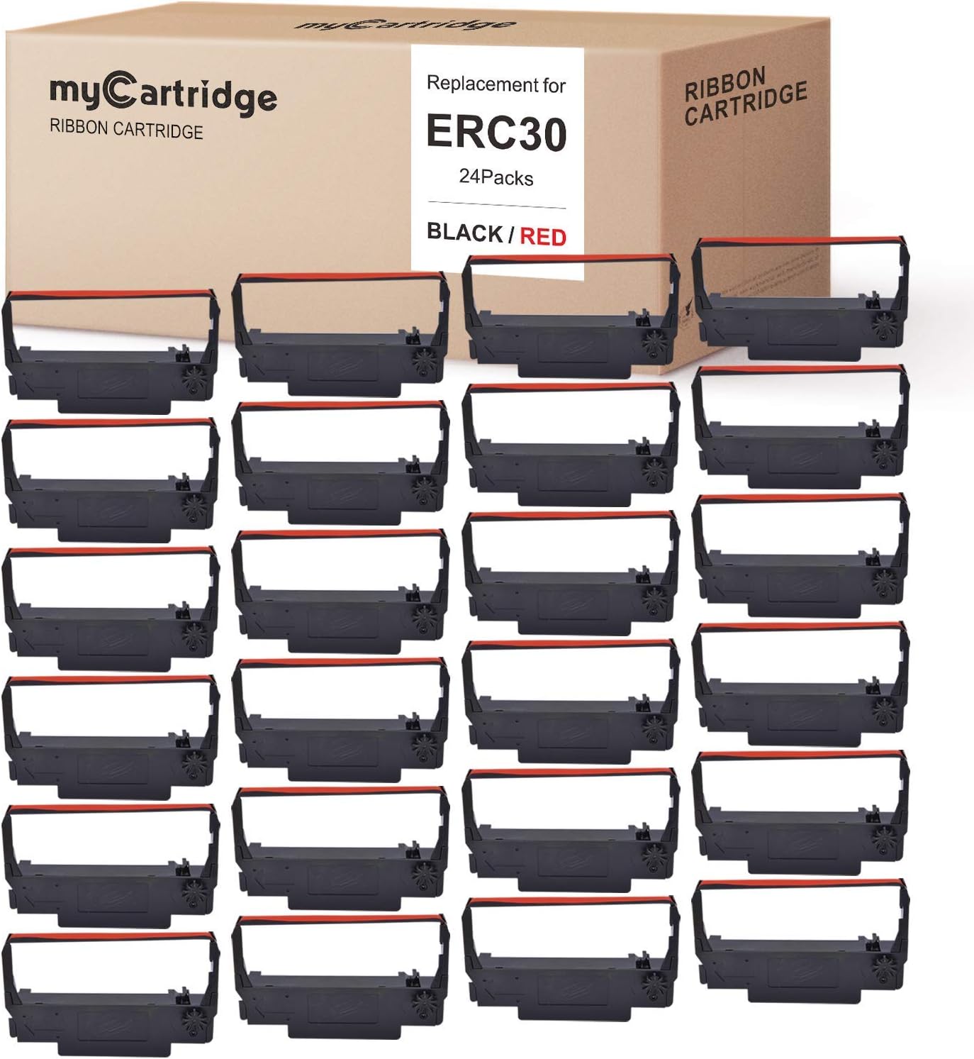 myCartridge Compatible Epson ERC30 Ribbon 24-Pack (Black, Red) | ERC30 ERC34 ERC38 TM-U220 GRC-220BR M188B BTP-M300 | 5M