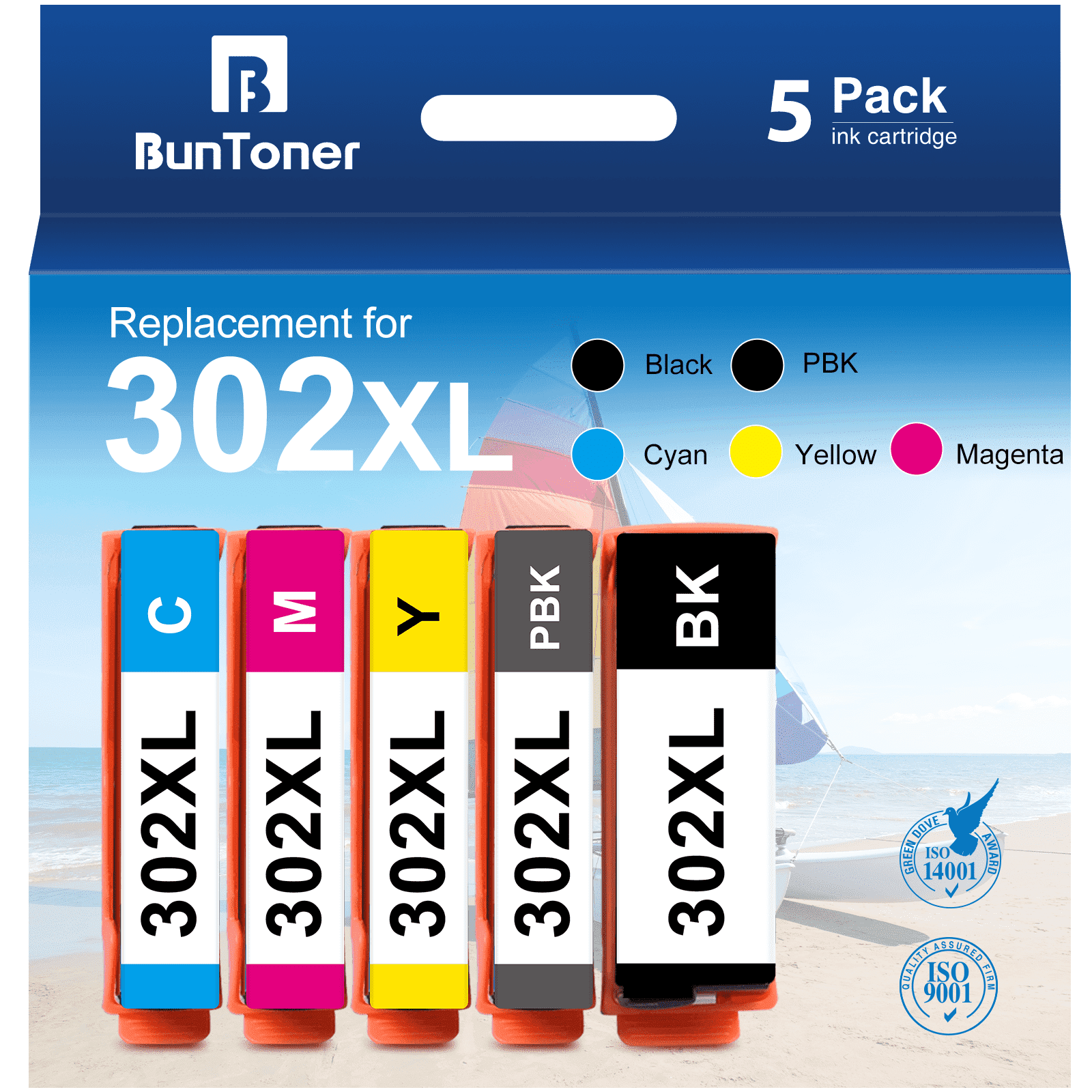 302XL Ink Cartridges Compatible for Epson 302 XL T302XL T302 for Expression Premium XP-6000 XP-6100 XP6000 XP6100 Printer (Black, Photo Black, Cyan, Magenta, Yellow)