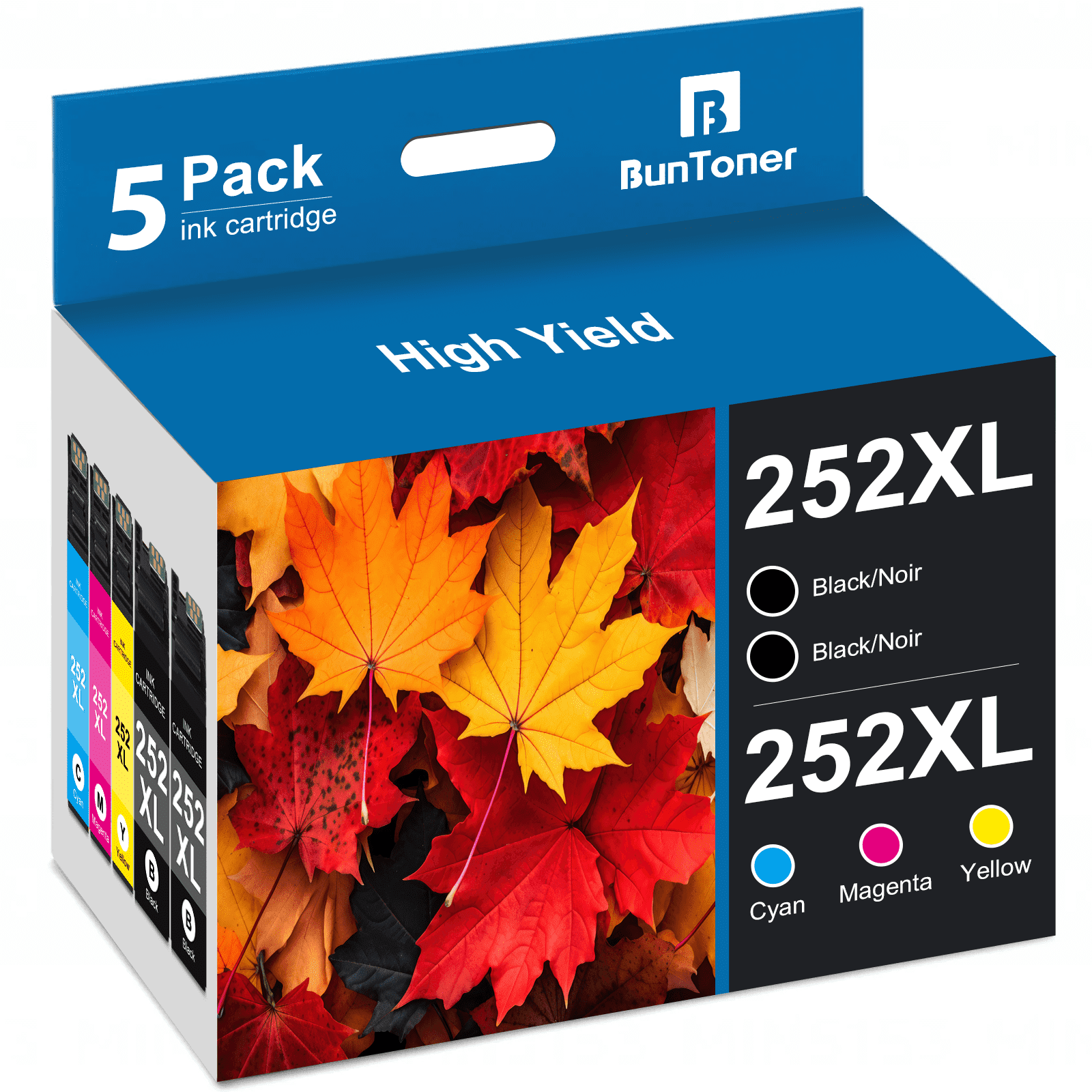 252 252XL Ink Cartridge Compatible for Epson Ink 252 252XL Combo Pack (Black Cyan Magenta Yellow, 5 Pack)