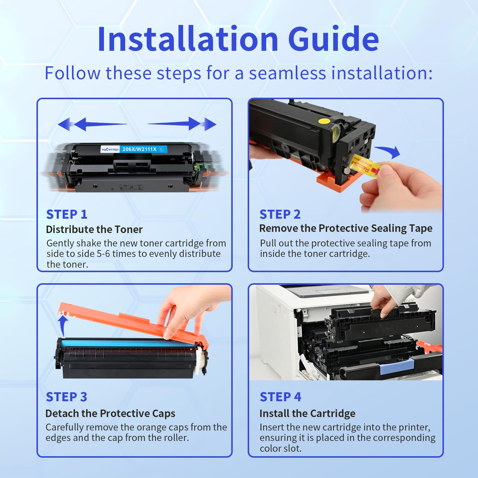 Compatible HP 206X Toner Cartridge With Chip(4 Pack:Black,Cyan, Magenta,Yellow)