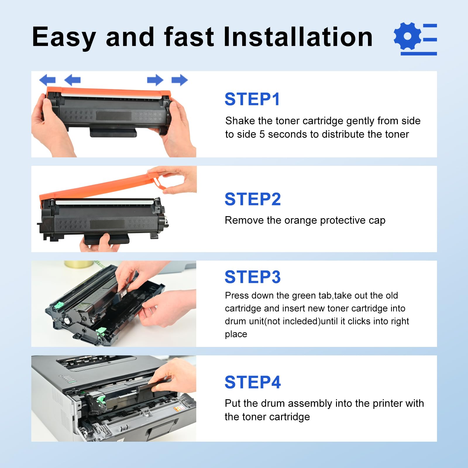 myCartridge Compatible Brother TN760 Toner Cartridges are easy and fast installation, step by step