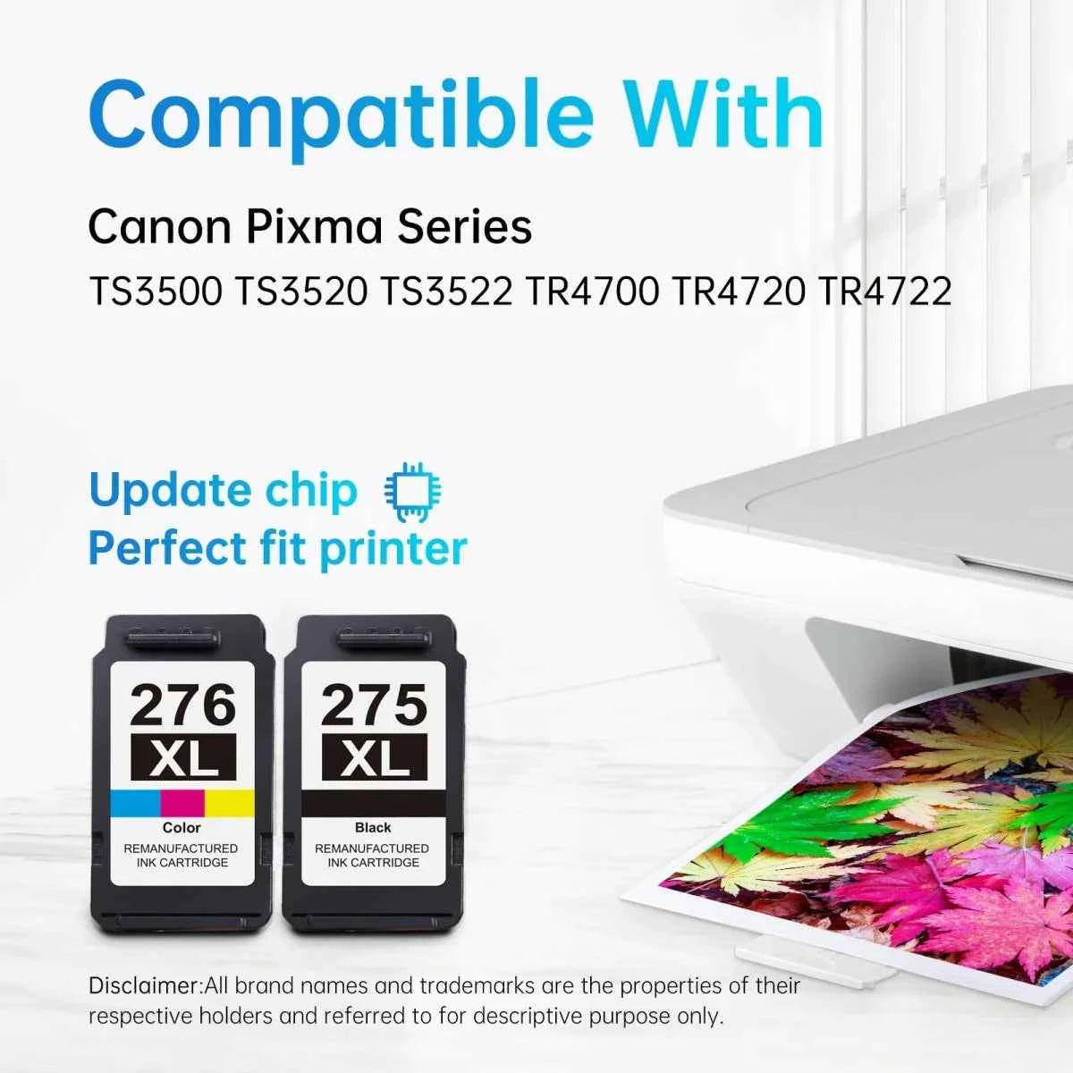myCartridge Compatible Canon PG-275XL CL-276XL Ink Cartridges 2-Pack (1 Black, 1 Tri-Color) | PIXMA TS3522 TR4720 TR4722 TS3520 | 400 Pages Black