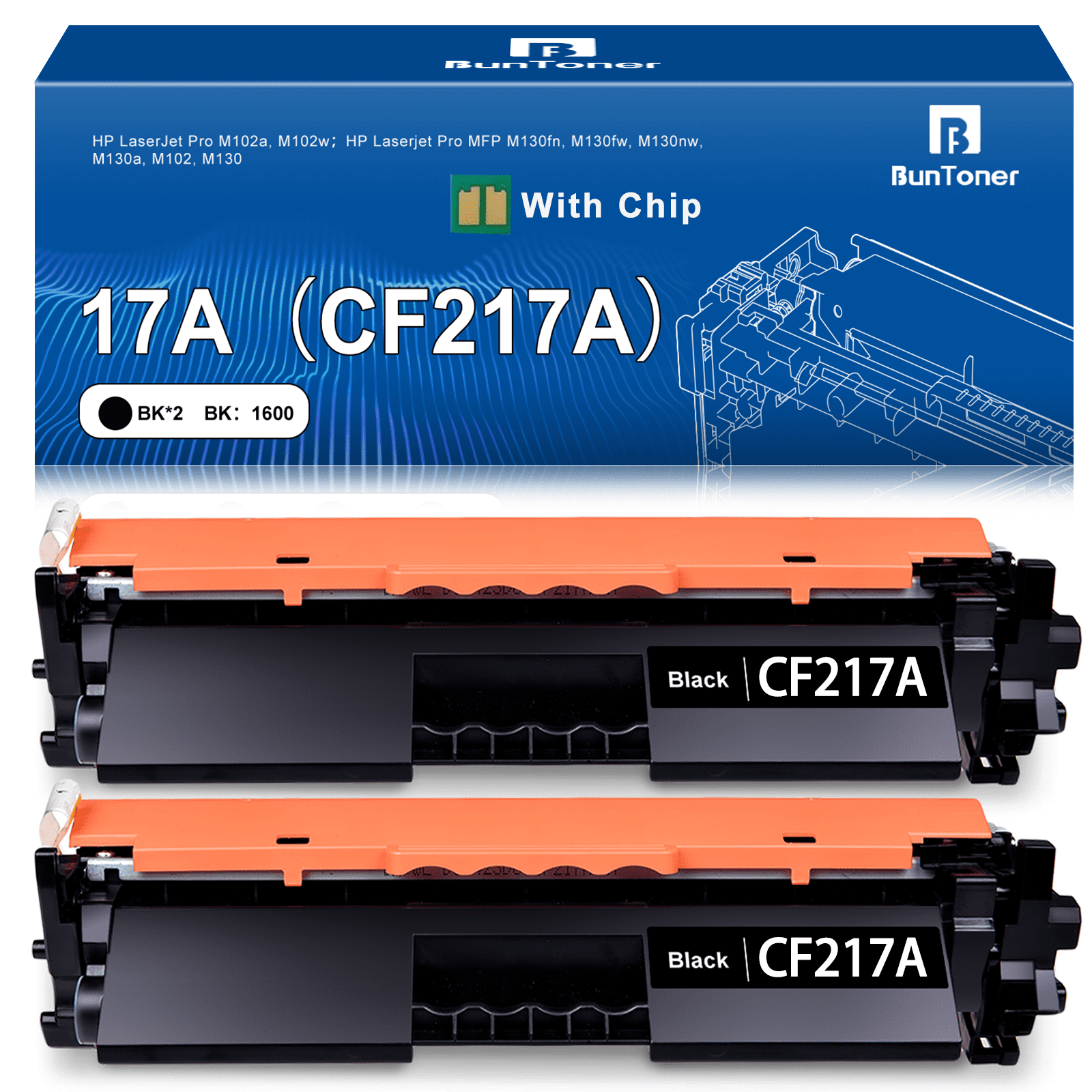 CF217A 17A Toner Cartridges Compatible for HP Laserjet Pro M102w M130nw M130fw M130fn M102a M130a Pro MFP M130 M102 Printer, 2 Black