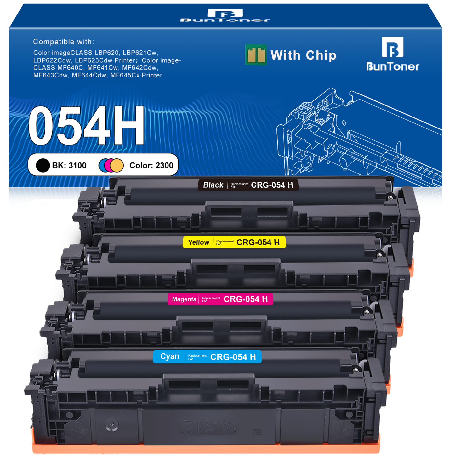 054H Toner Cartridges Compatible with Canon CRG054H 054H for Color imageCLASS MF644Cdw MF642Cdw MF643Cdw MF641Cw LBP622Cdw LBP623Cdw Printer, 4-Pack