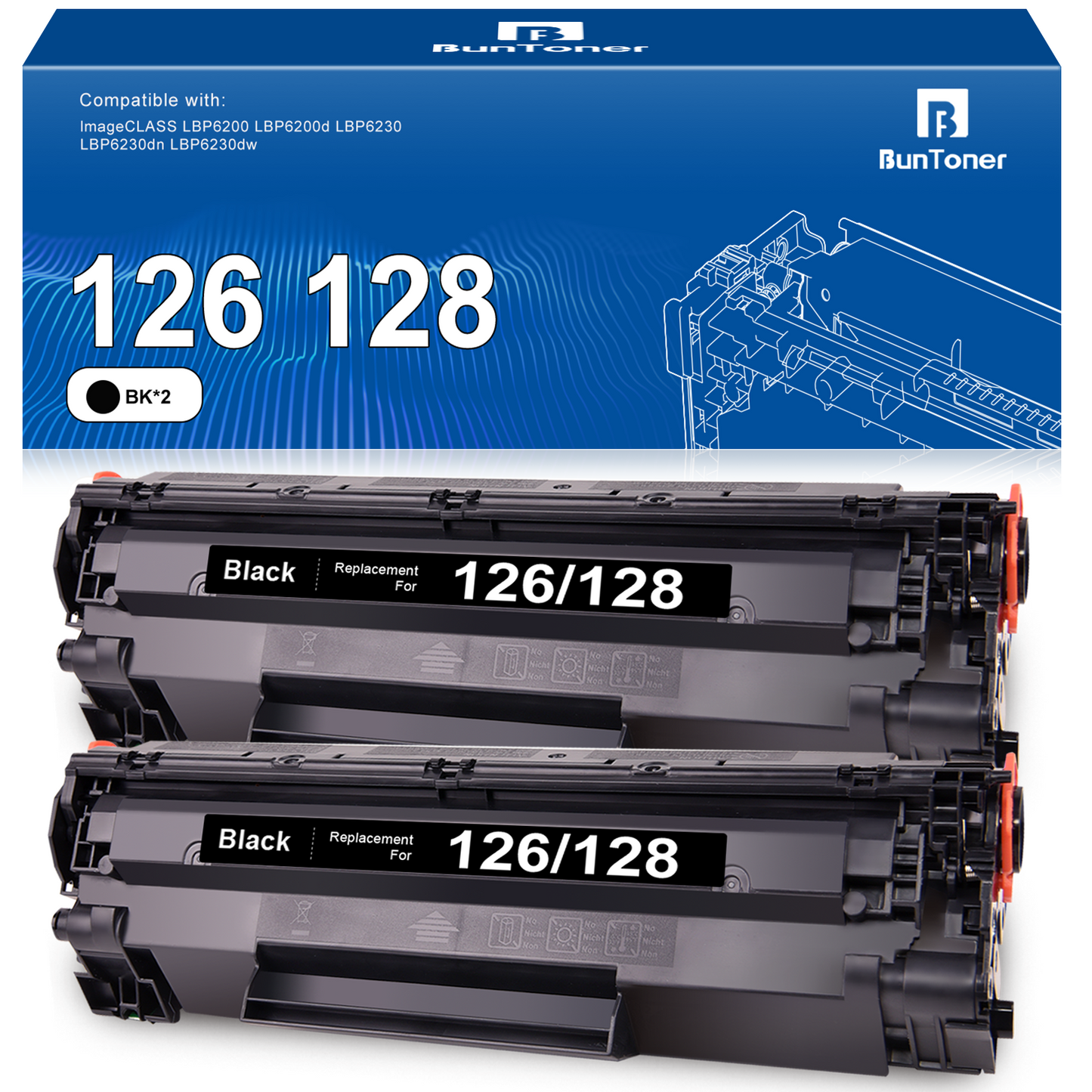 126 128  78A Toner Cartridge for Canon 126 128 HP 78A CE278A Universal Toner Cartridge for Canon imageCLASS D530,550, LBP-6200 LBP-6230 HP LaserJet Pro M1536, MFP P1606 Printer (2 Black)