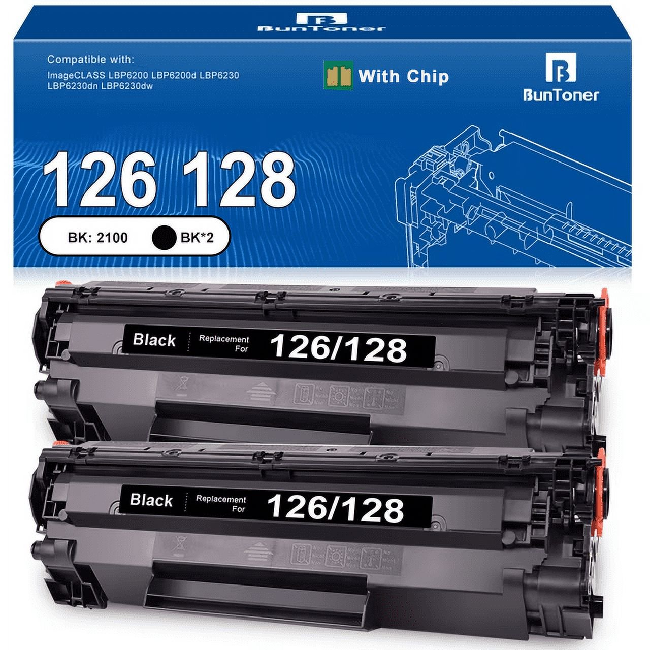 126 128 Toner Cartridge for Canon 126 128 CRG126 CRG128 Black Toner Cartridge for Canon imageCLASS D530 D550 LBP6200d LBP6230dw LBP6230dn LBP6200 LBP6230 Printer (2 Black)