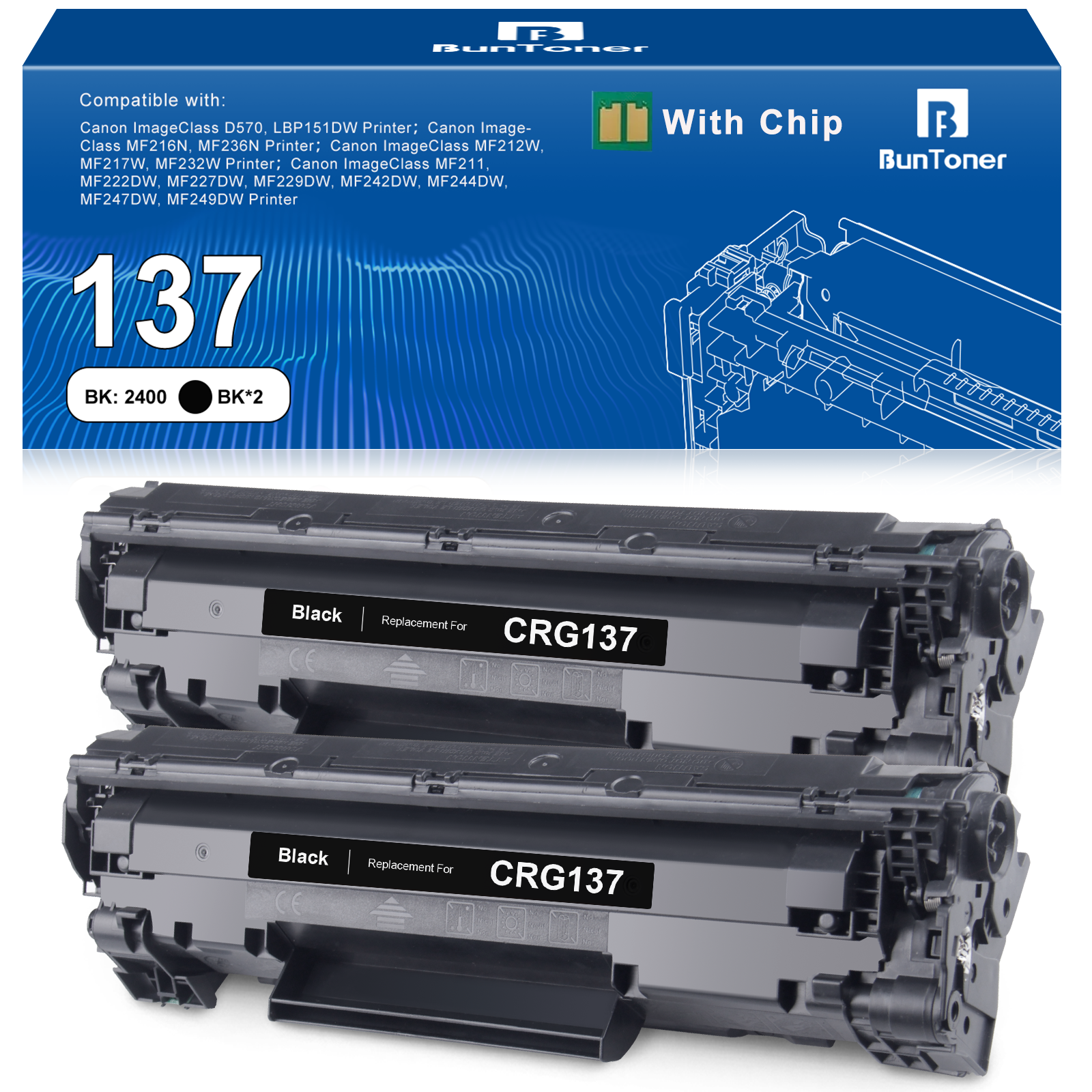 Canon 137 Compatible Toner Cartridge（2 Black）