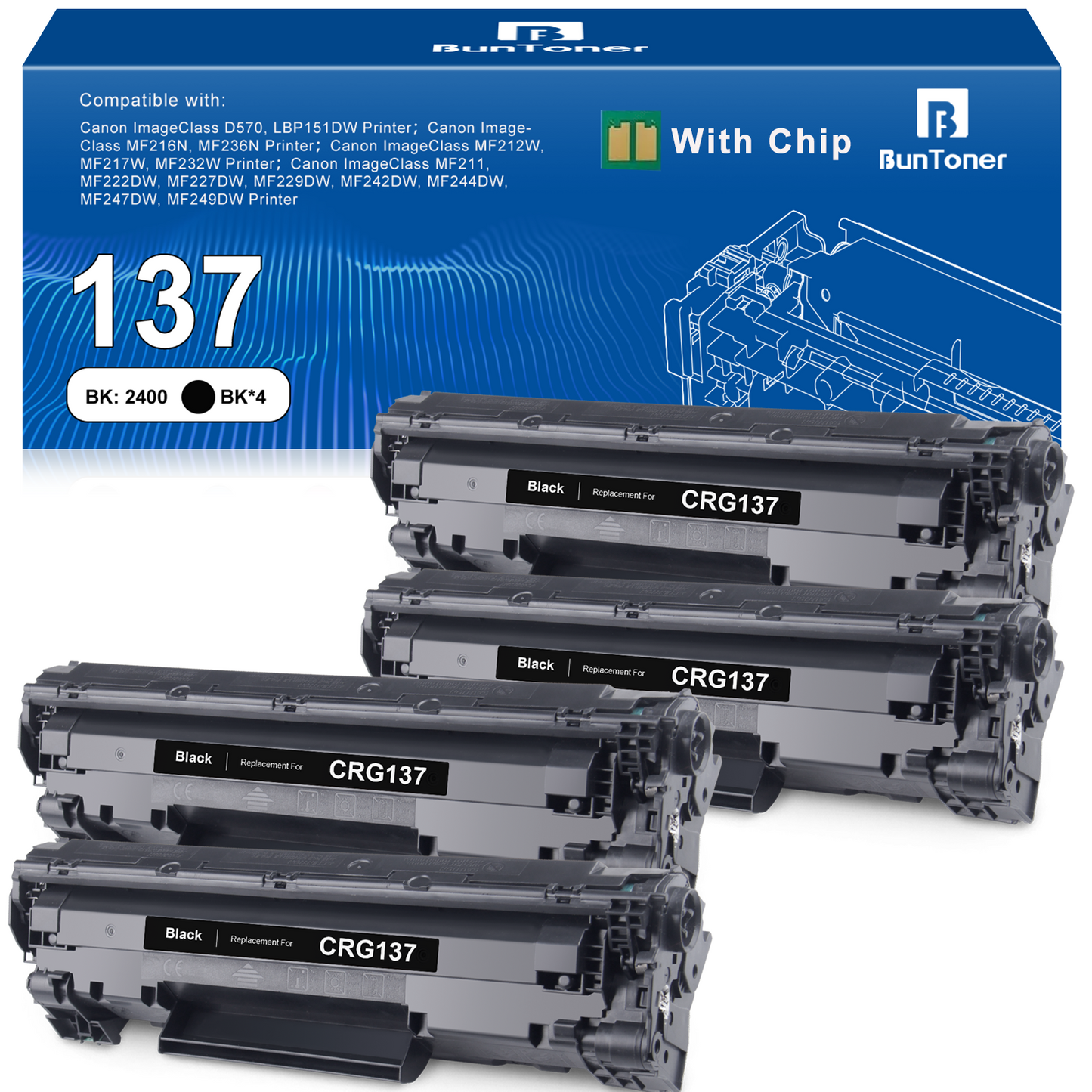 137 CRG137 Toner Cartridges Compatible for Canon imageCLASS MF230 MF242dw MF244dw MF232dw MF236n MF247dw MF229dw Printer, 4 Black