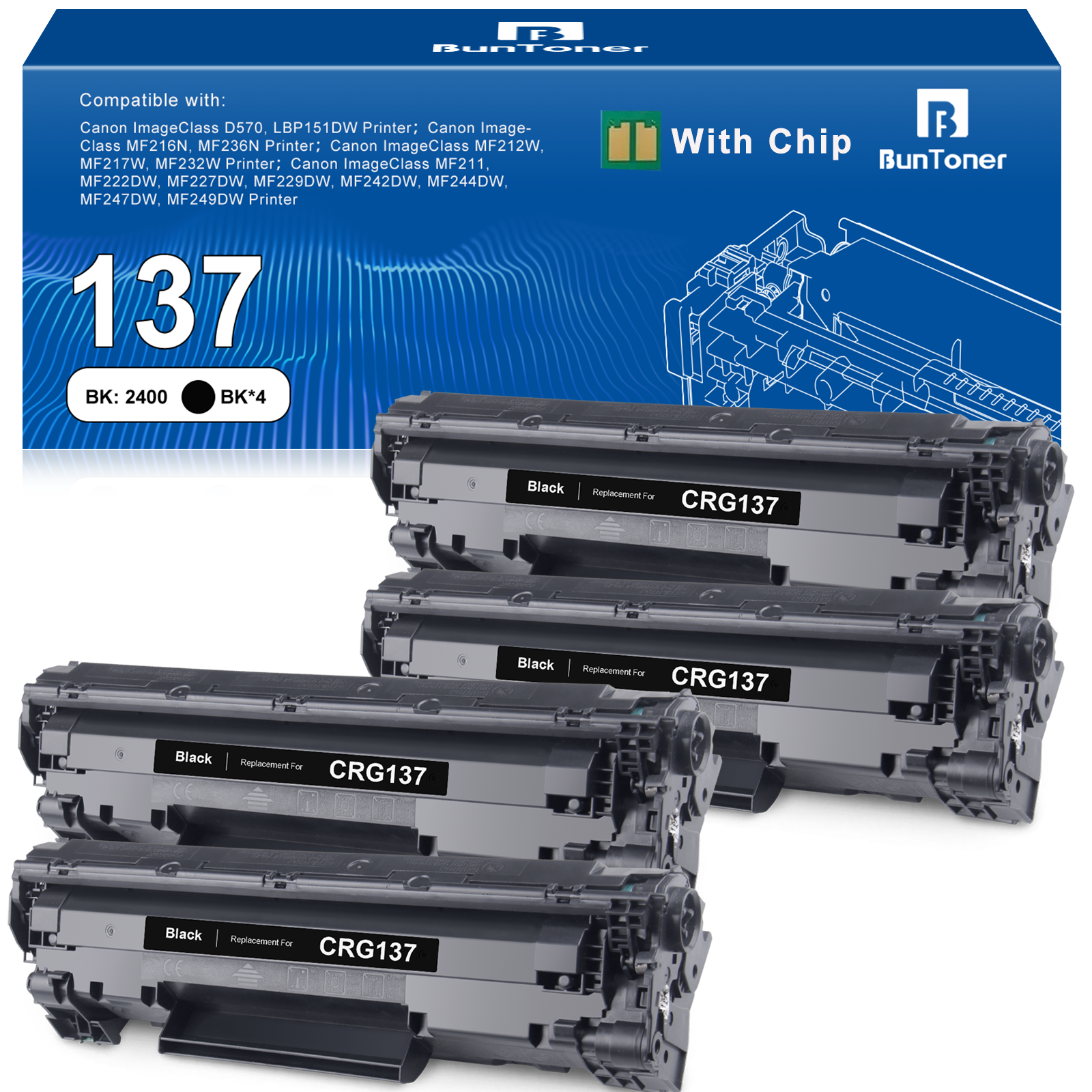Compatible 137 CRG137  Compatible Toner Cartridge (4 Black)