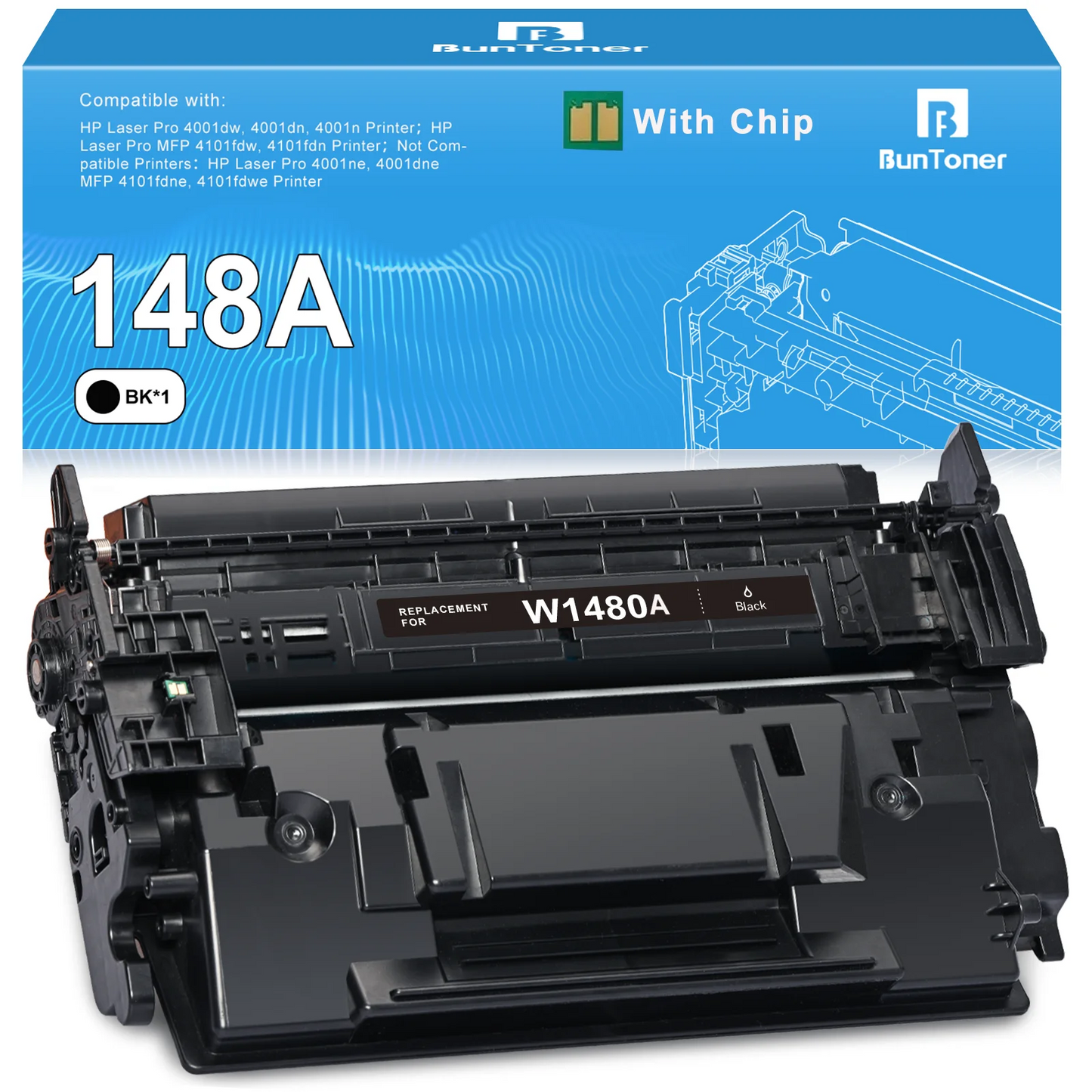 148A Toner Cartridge Compatible for HP 148A 148X W1480A W1480X Toner Cartridge for HP Pro 4001dw 4001dn 4001n MFP 4101fdw 4101fdn Printer (1 Black)