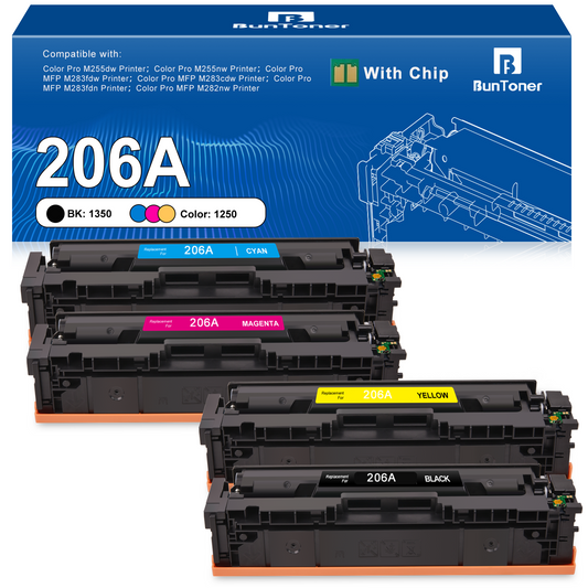 206A 206X Toner Cartridges with Chip Compatible for HP 206A W2110A W2111A W2113A W2112A for Color Laserjet Pro MFP M283fdw M283cdw M255dw M255nw M283fdn M282nw, 4-Pack