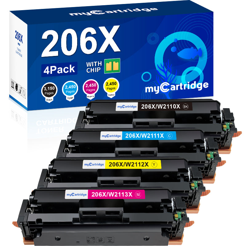 HP 206X Compatible Toner Cartridge With Chip（4 Pack：Black,Cyan, Magenta,Yellow）