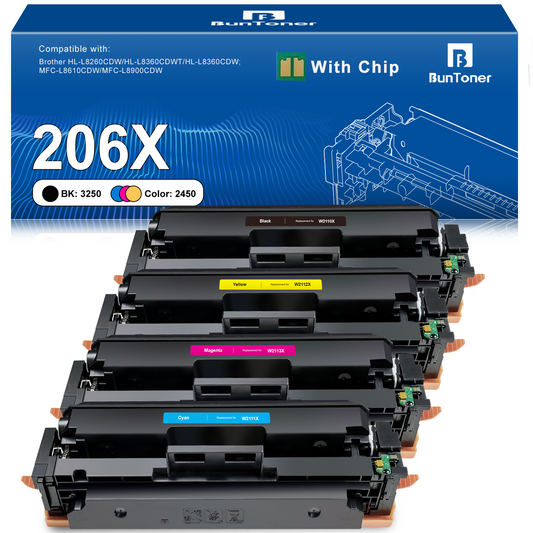 206X Toner Cartridges (With Chip) Compatible for HP 206A W2110X W2111X W2113X W2112X for Color Laserjet Pro MFP M283fdw M283cdw M255dw M255nw M283fdn M282nw Printer, 4-Pack