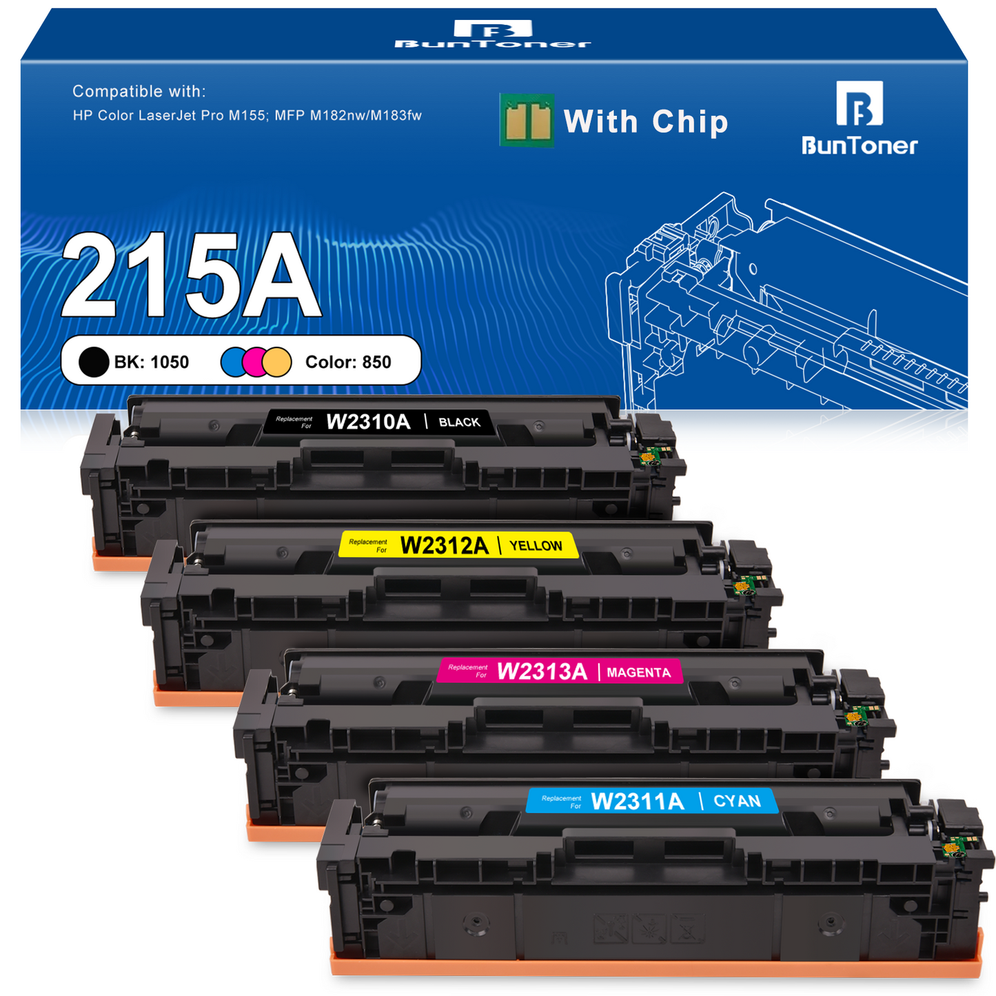 215A Toner Cartridge Compatible for HP 215A W2310A for Color Laser Jet Pro MFP M183fw M182nw M182 Printer 4-Pack(Black, Cyan, Magenta, Yellow)