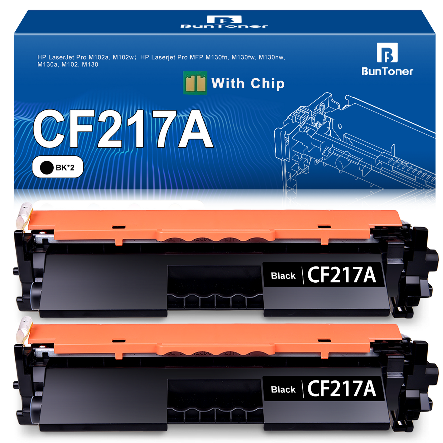 CF217A 17A Toner Cartridges Compatible for HP Laserjet Pro M102w M130nw M130fw M130fn M102a M130a Pro MFP M130 M102 Printer, 2 Black