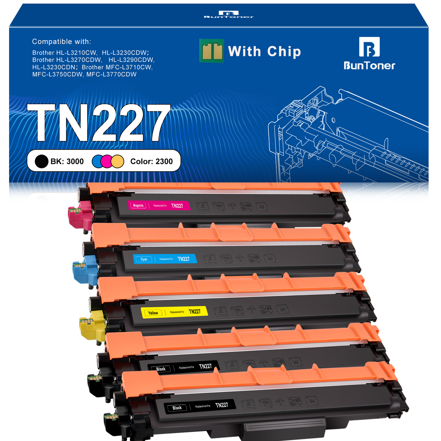 TN-227 TN-223 Toner Cartridge Replacement for Brother TN227 Toner TN223 Toner (2 Black, 1 Cyan, 1 Magenta，1 Yellow)