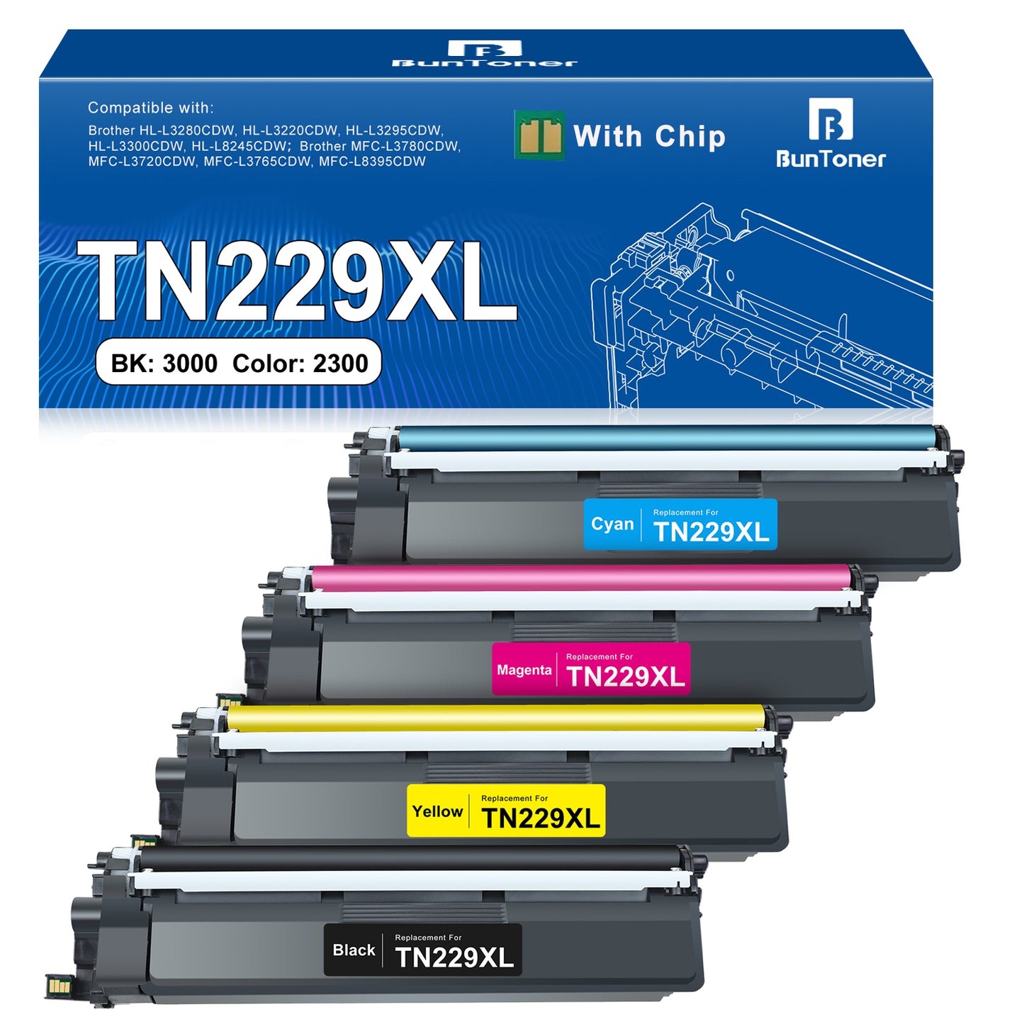 TN229XL Toner Cartridge High Yield Compatible for Brother TN-229XL TN229 TN-229 for MFC-L3780CDW MFC-L3720CDW HL-L3280CDW HL-L3220CDW HL-L3300CDW Printer (4 Pack)