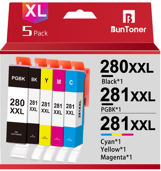 280 281 Ink Cartridges for Canon 280 and 281 PGI-280XXL CLI-281XXL Ink Cartridge Combo Pack for TR7520 TR8520 TS8300 TS6120 TS8120 TS9120 Printer (Big Black, Black, Cyan, Magenta, Yellow 5 Pack)