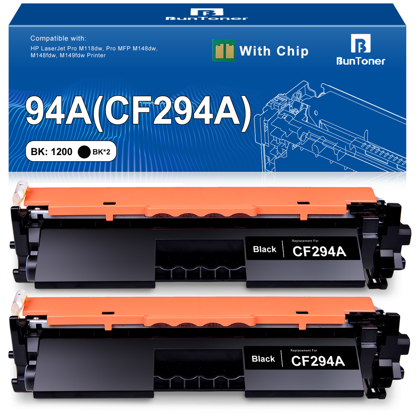 CF294A 94A 94X CF294X Toner Cartridges Compatible for HP CF294A for LaserJet Pro M118dw MFP M148dw M148fdw M149fdw M148 M118 M149 Printer, 2 Black