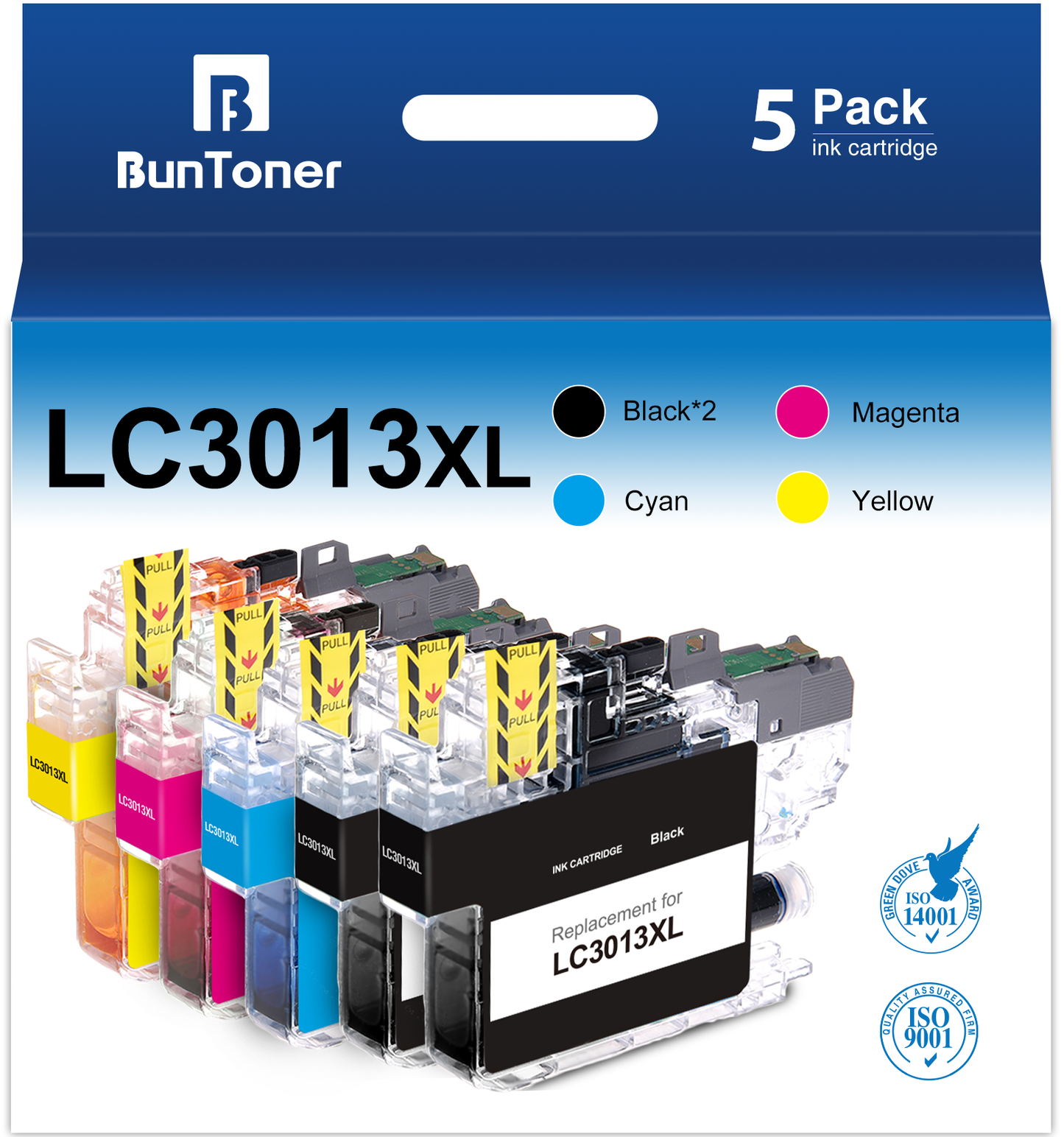 LC3013 LC3011 Ink Cartridges Replacement for Brother LC-3013 LC-3011 for MFC-J491DW MFC-J497DW MFC-J895DW MFC-J690DW Printer (2 Black, 1 Cyan, 1 Magenta, 1 Yellow)