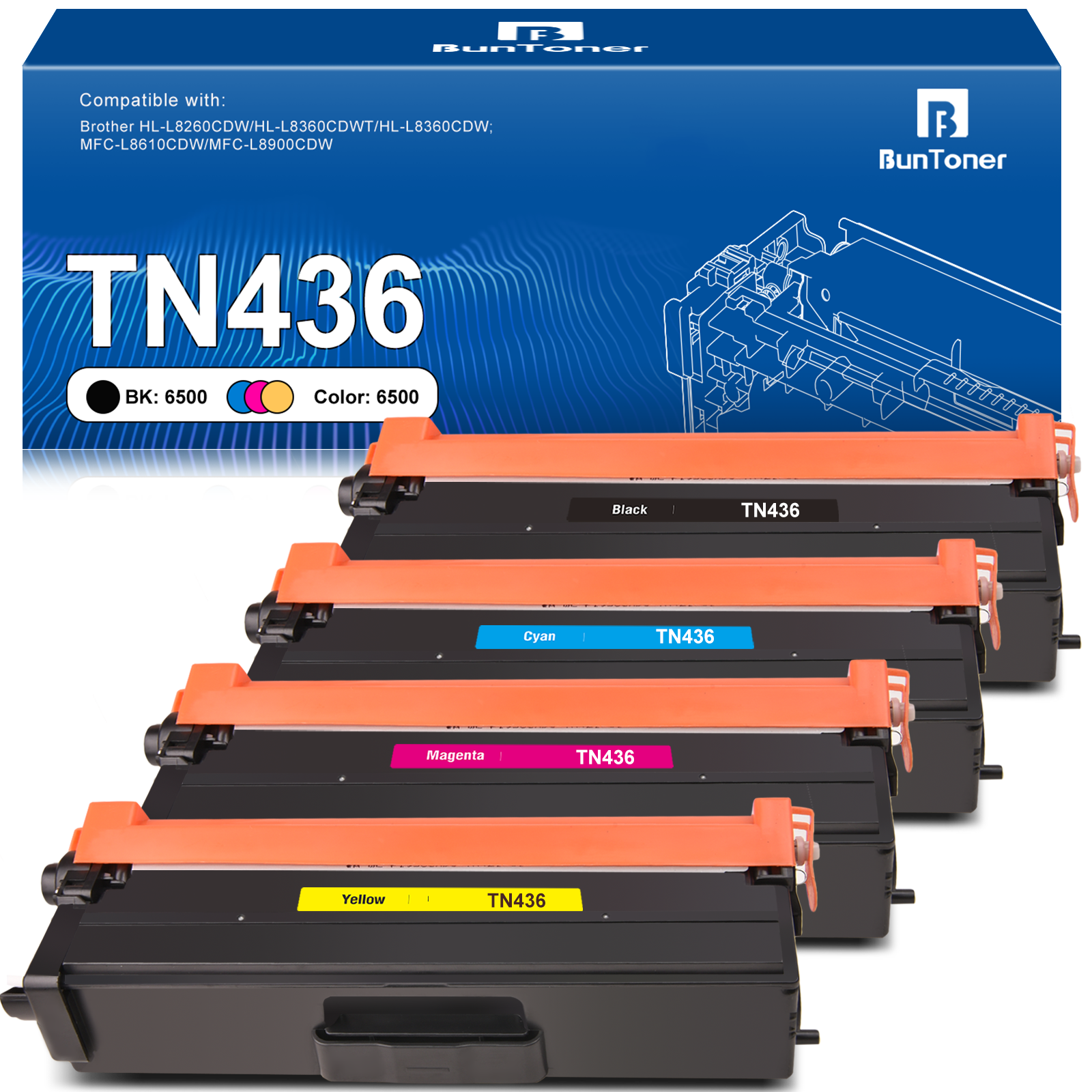 TN436 Toner Cartridge Replacement for Brother TN436 TN-436BK 436 TN433 Compatible for Brother MFC-L8900CDW HL-L8360CDW Hl-L8260Cdw (Black, Cyan, Magenta, Yellow, 4 Pack)