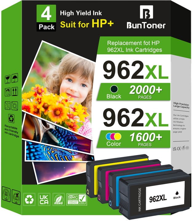 962XL Ink Cartridges Compatible for HP 962 Ink Cartridges 4 Pack for HP 962 XL (Black Cyan Magenta Yellow)