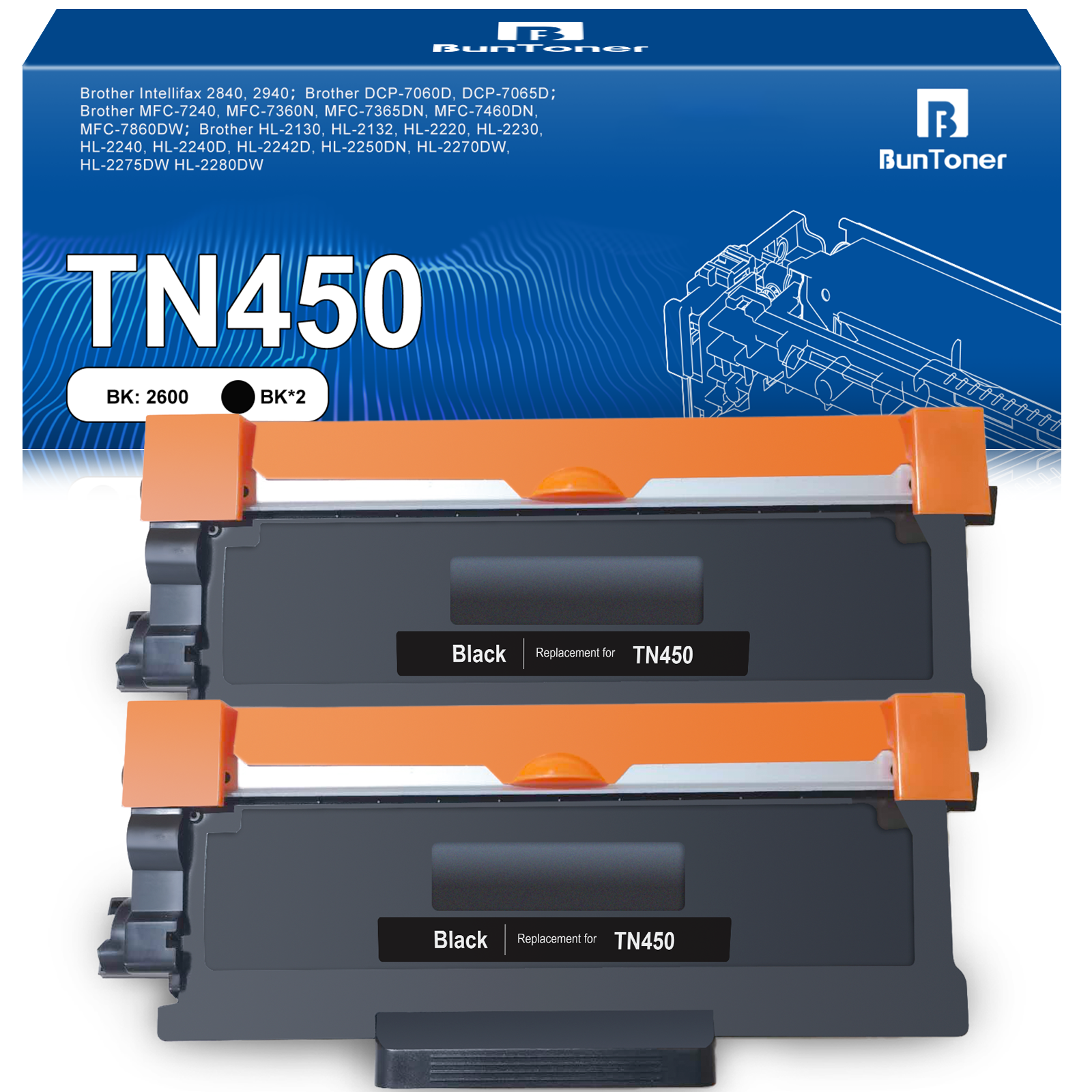 Brother TN450 Compatible Toner Cartridge（2 Black）