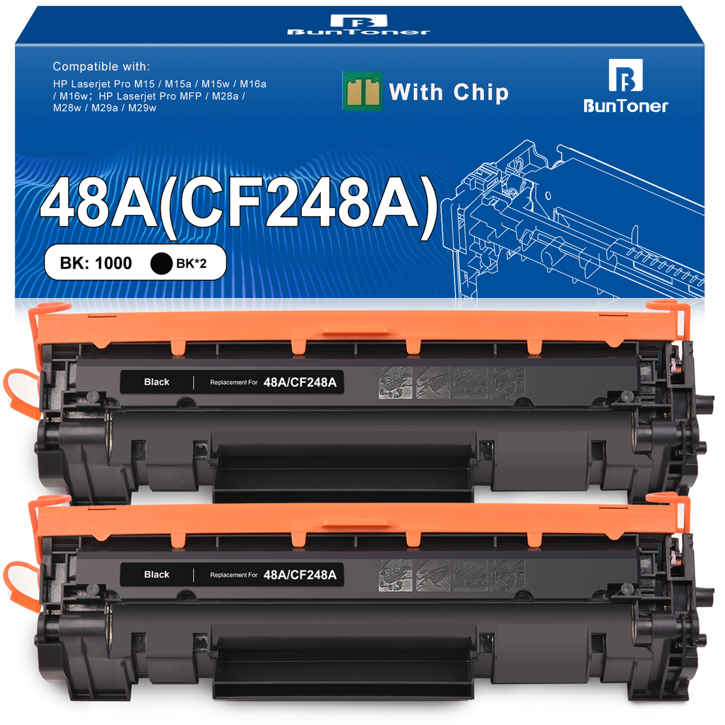 48A CF248A Toner Cartridge Compatible for HP 48A Compatible with HP LaserJet Pro M15w M16w M30w M31w Printer, 2 Pack(Black)