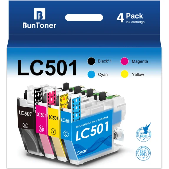 LC501 Ink Cartridges Compatible for Brother LC 501 LC501XL Ink cartridges for Brother Ink MFC-J1260W MFC-J1360DW MFC-J1410DW Printer（4 Pack）