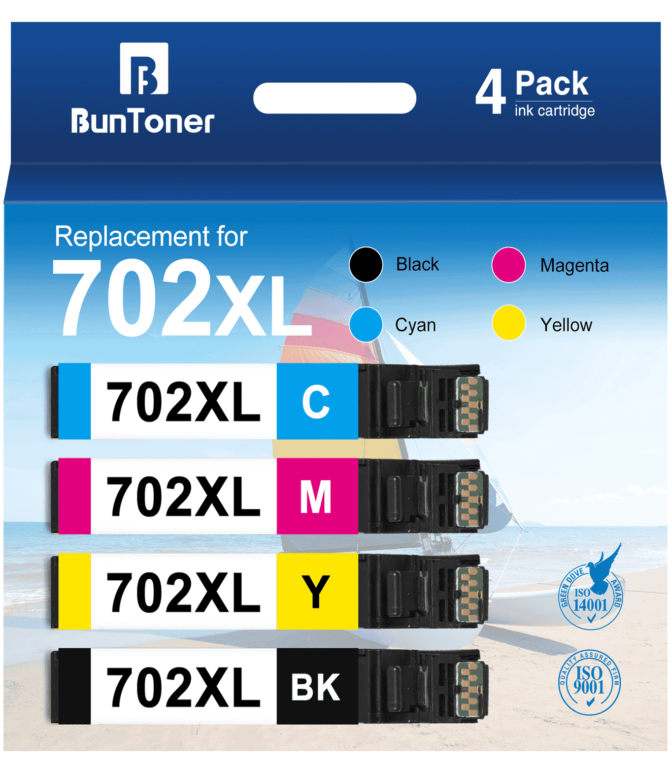 702 702XL Ink Cartridges Compatible for Epson Ink 702 for Workforce WF-3720 Printer (Black Cyan Magenta Yellow)