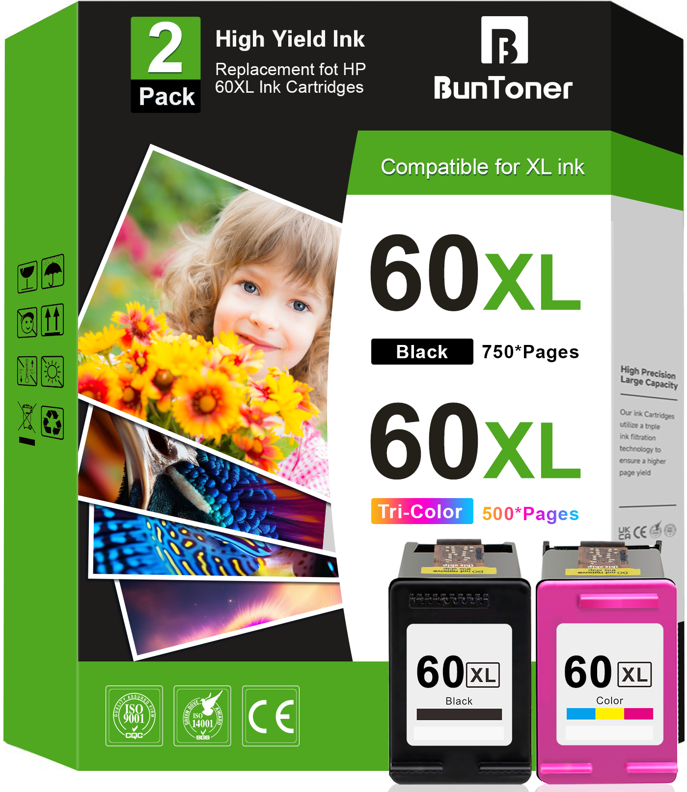 60XL Ink Cartridge Compatible for HP 60 XL 60XL Ink Cartridge Combo Pack for HP PhotoSmart D110a C4680 C4780 C4795 DeskJet F4440 F4480 Envy 100 110 120 Printer (Black and Tri-Color)