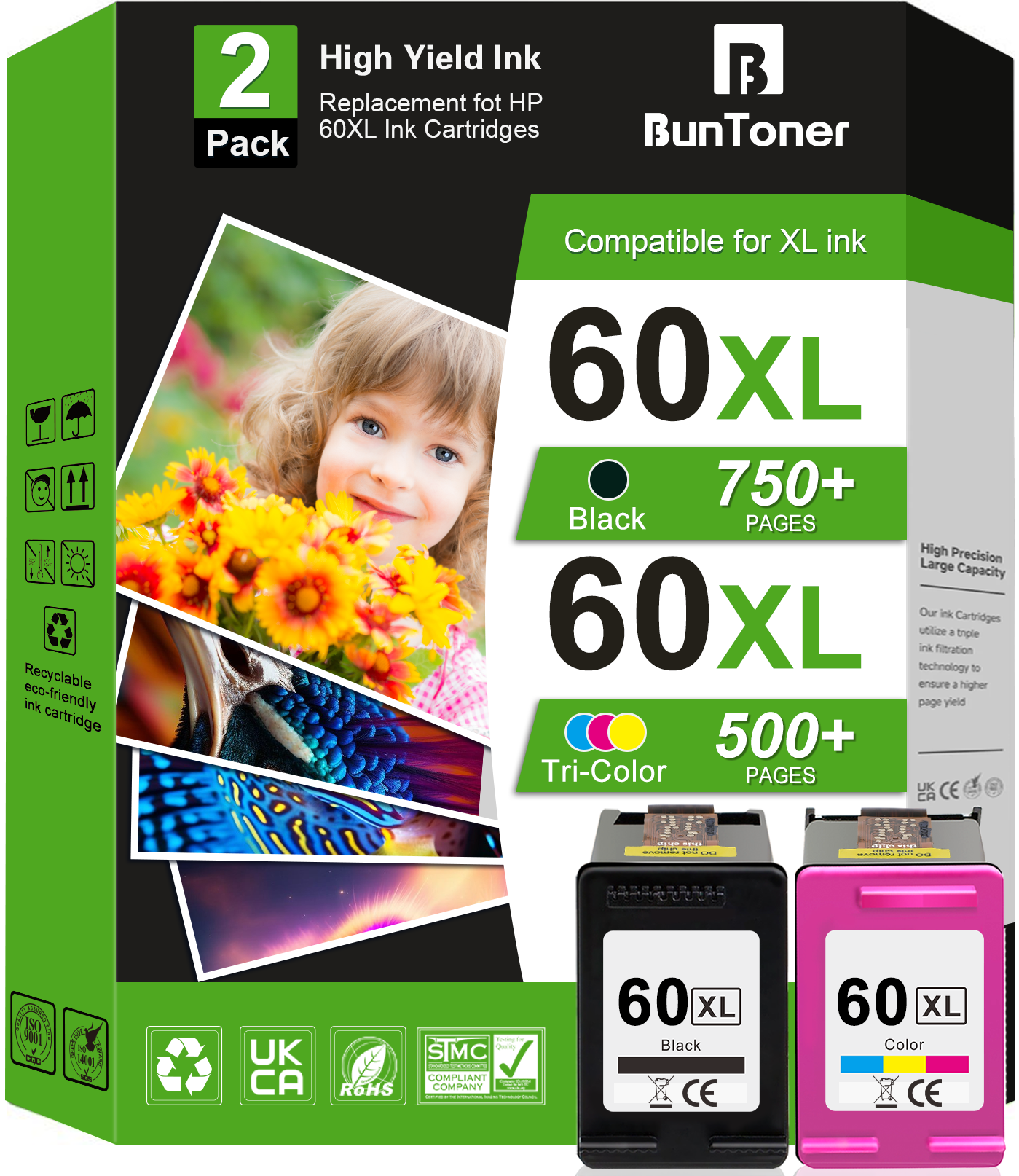 60XL Ink Cartridge Compatible for HP 60 Ink Cartridge Combo Pack for HP Ink 60 for Envy 100 110 Printer (Black, Tri-Color)