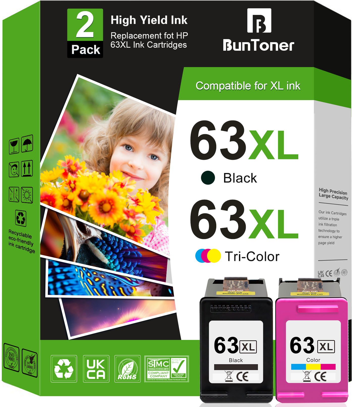 63XL Ink Compatible for HP 63 Ink Cartridges for HP Ink 63 63XL Black and Tri-color for OfficeJet 3830 4650 5255 5200 Envy 4520 4512 Printer (2 Pack)