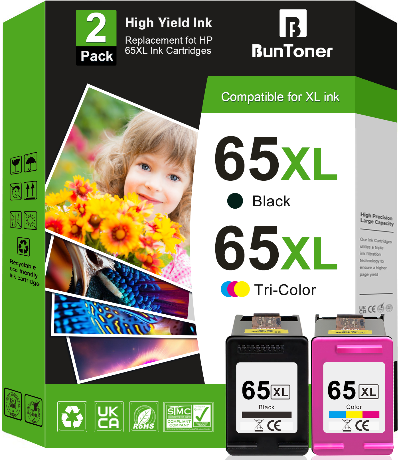 65XL Ink Compatible for HP 65 Ink Cartridge Black and Tri-Color for 65XL HP Ink Cartridge (2 Pack)