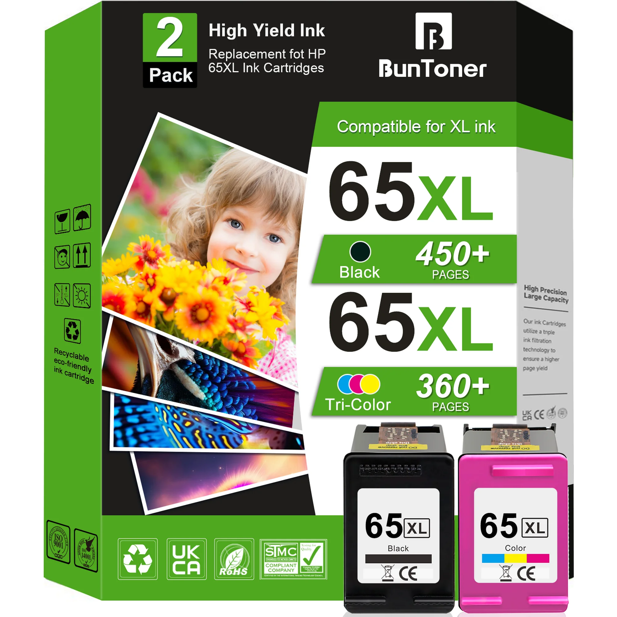 65 Ink Cartridge Compatible for HP 65XL Black and Color for 65XL HP Ink Cartridge (2 Pack)