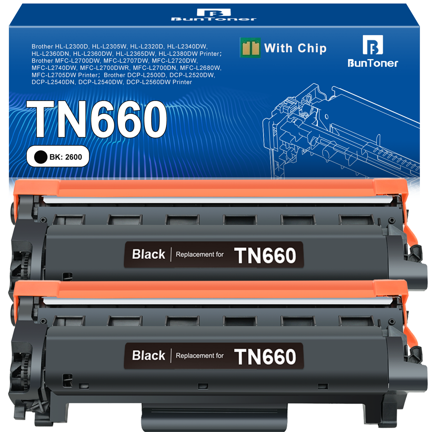 TN660 TN-660 Toner Cartridges Replacement for Brother TN630 TN-630 TN 660 630 for MFC-L2700DW MFC-L2740DW HL-L2320D HL-L2340DW HL-L2380DW DCP-L2540DW Printer (2-Black)