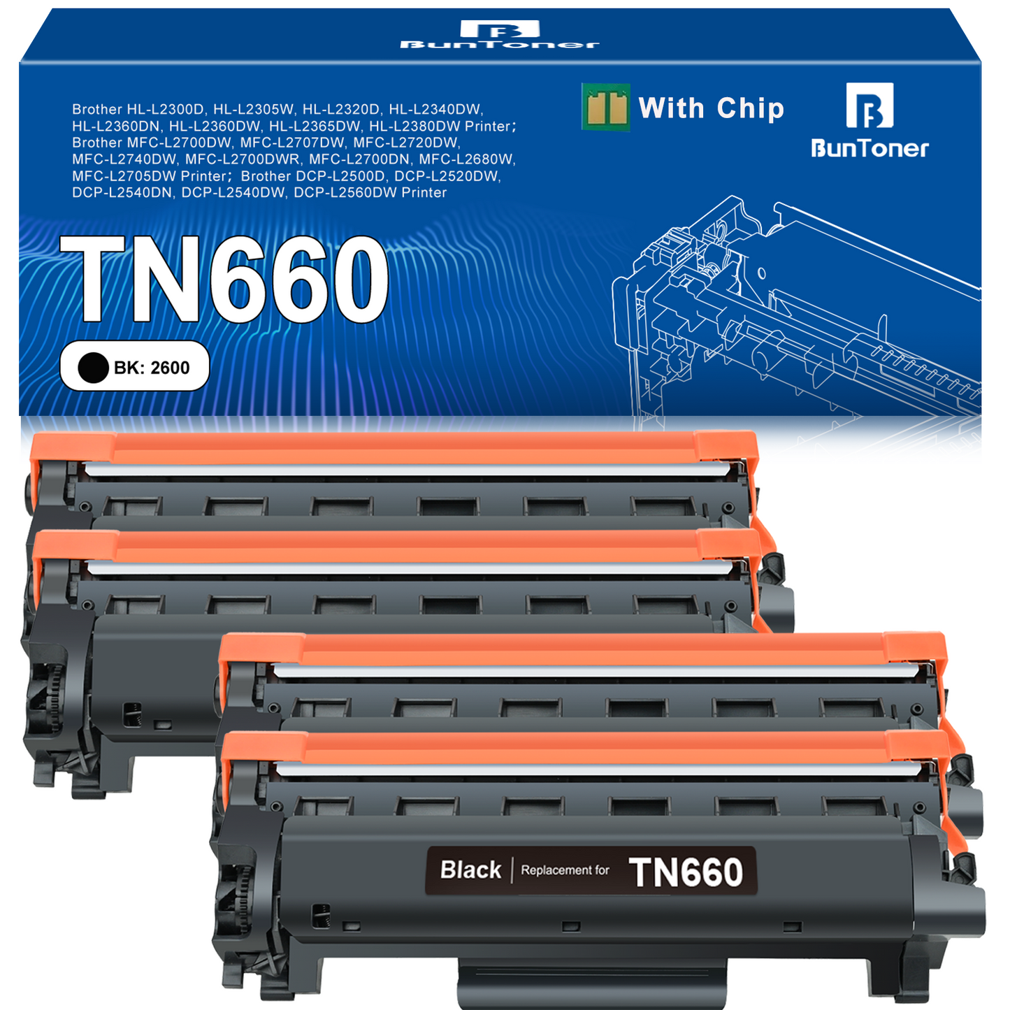 TN660 Toner Cartridge Replacement for Brother TN630 TN-660 TN-630 for Use with HL-L2300D HL-L2380DW HL-L2320D HL-L2340DW DCP-L2540DW MFC-L2700DW Printer, 4 Black